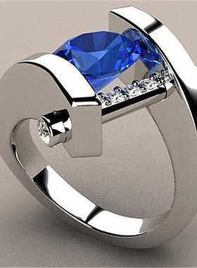 电商饰品创意摩登蓝宝石订婚戒指热卖戒指钻戒源头厂家