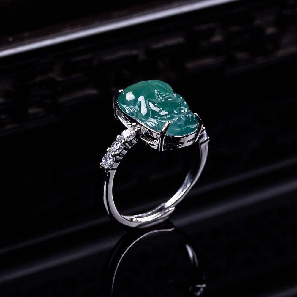 天然翡翠玉石A货蓝水冰种戒指貔貅指环男女款挂件镶嵌玉器珠宝批