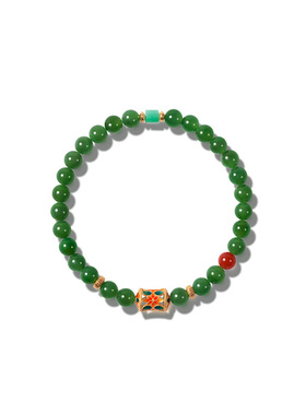 现货天然和田碧玉手链女巴基斯坦S925纯银镀18k金南红珐琅彩