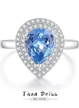 厂家直销速卖通热卖跨境流行首饰手饰S925银水滴尖晶蓝锆石戒指女