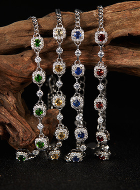 小红书抖音直播彩宝饰品S925纯银镶天然石榴石透辉石蓝宝石手链女