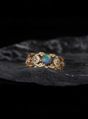 镀仿黑欧泊戒指幻彩意大利欧泊复古星芒钻戒时尚复古批量