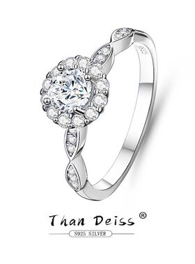 抖音快手直播货源经典圆形方包1克拉S925纯银锆石仿莫桑钻戒指女