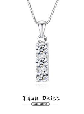 925純銀方块吊坠三颗4mm莫桑钻项链女百搭气质盒子链三生三世银饰