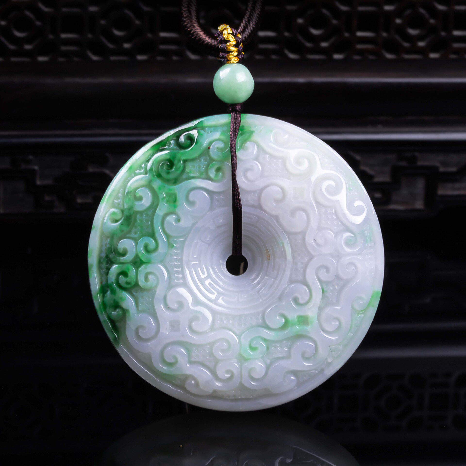 天然A货翡翠仿古平安扣加厚立体精工玉石种老高冰挂件吊坠玉佩