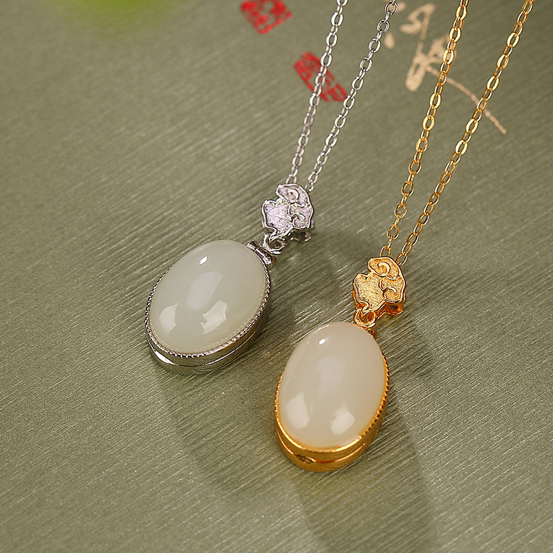 通体S925纯银镀金和田玉气质蛋面香囊盒吊坠百搭个性款女士挂坠