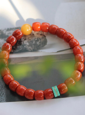 天然原矿川料南红直切手链8.8mm满肉柿子红手串直播供货