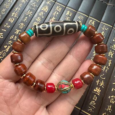 保真藏式牛骨手串西藏老牦牛骨手链复古民族尼泊尔风饰品天珠