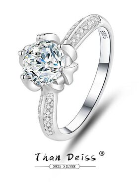 S925银戒指女经典莲花莫桑石钻戒防真钻手指环空托银饰轻奢