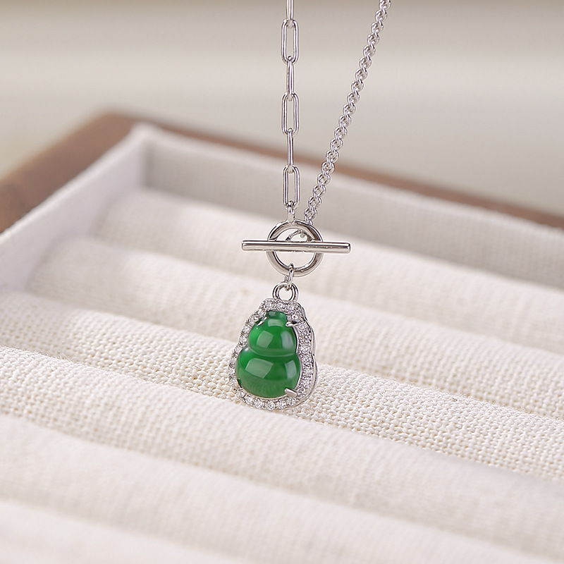 通体绿翡翠S925纯银复古福禄葫芦时尚百搭气质精致感银项链吊坠