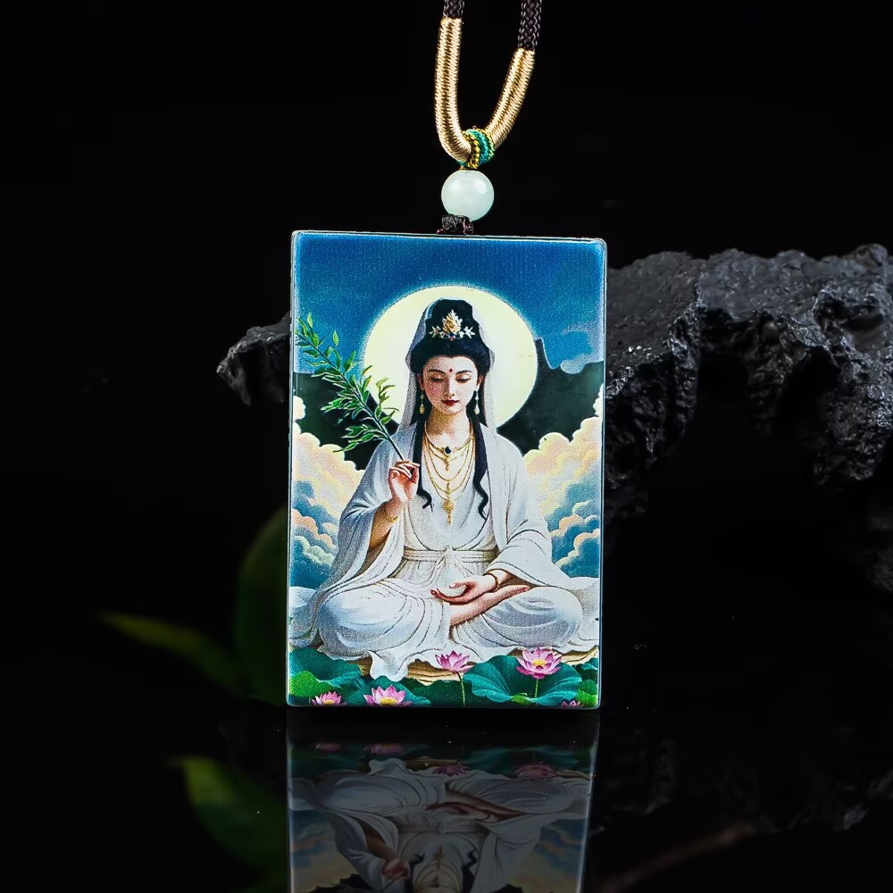 天然翡翠玉石A货蓝水高冰老料观音菩萨男士玉佩女士玉坠挂件送礼