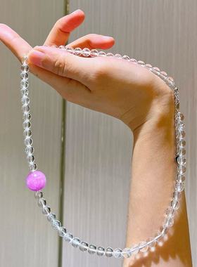 银6mm高品质近玻璃体白水晶13mm天然紫锂辉设计感锁骨链