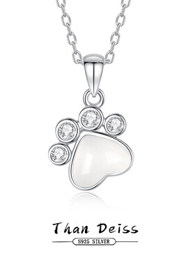 欧美热销可爱猫爪狗爪玉髓项链女生S925纯银爱心脚掌锆石银饰