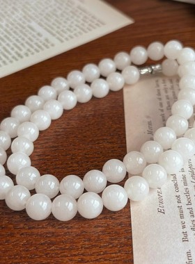 8mm天然和田玉白玉圆珠项链玉石锁骨链送妈妈生日礼物新中式复古