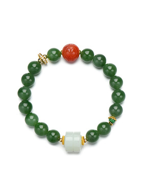 天然和田碧玉圆珠串珠手链女纯银南红龟壳和田白玉中国风手串