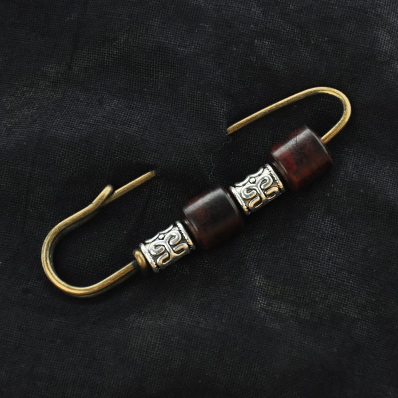 包邮复古银木胸针女手工
