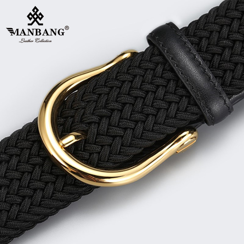 曼邦皮带男士礼盒装编织弹力裤带送老公长辈免打孔帆布高尔夫腰带