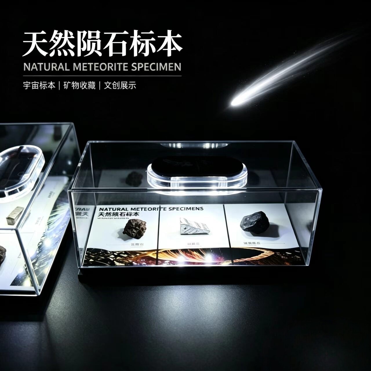 天然铁陨石标本礼盒原石科普玻璃陨石宇宙火流星桌面摆件礼物收藏