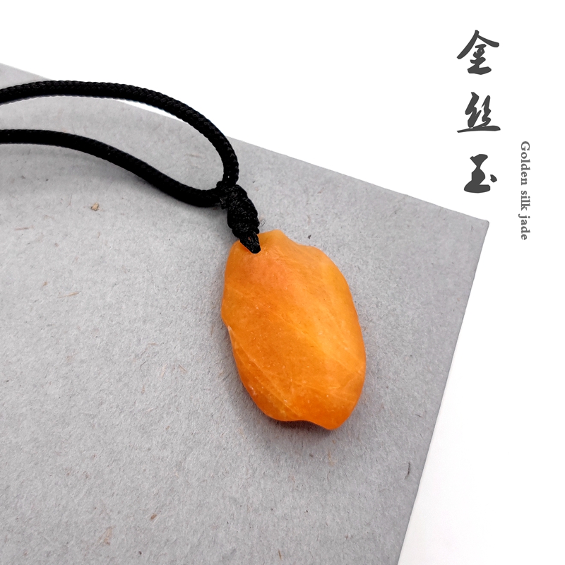 新疆戈壁滩天然金丝玉吊坠饰品复古小众毛衣链男女项链标本原石头