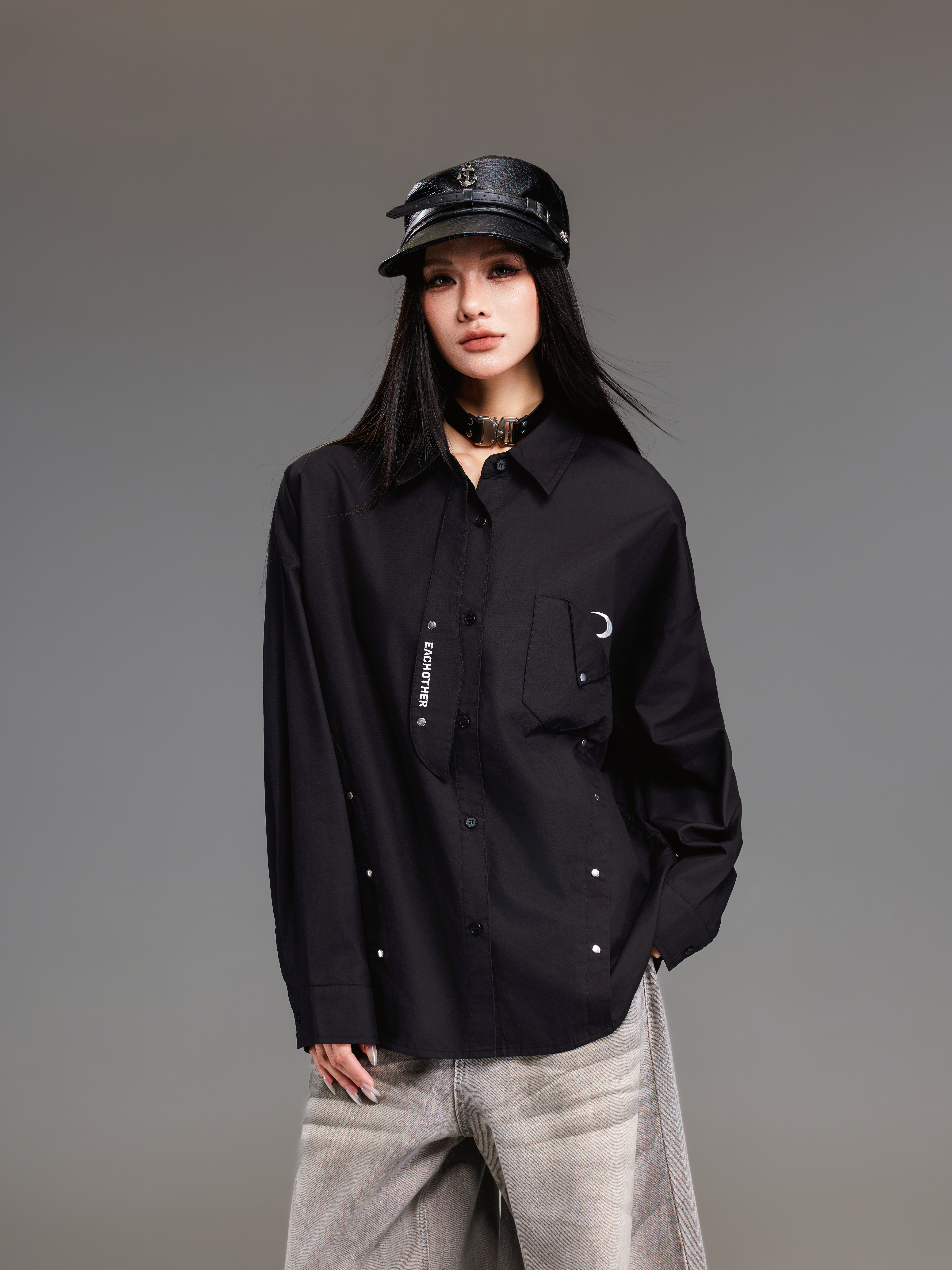 拓谷专柜正品2026秋季新款百搭宽松显瘦带领带衬衫女潮Q62572图片