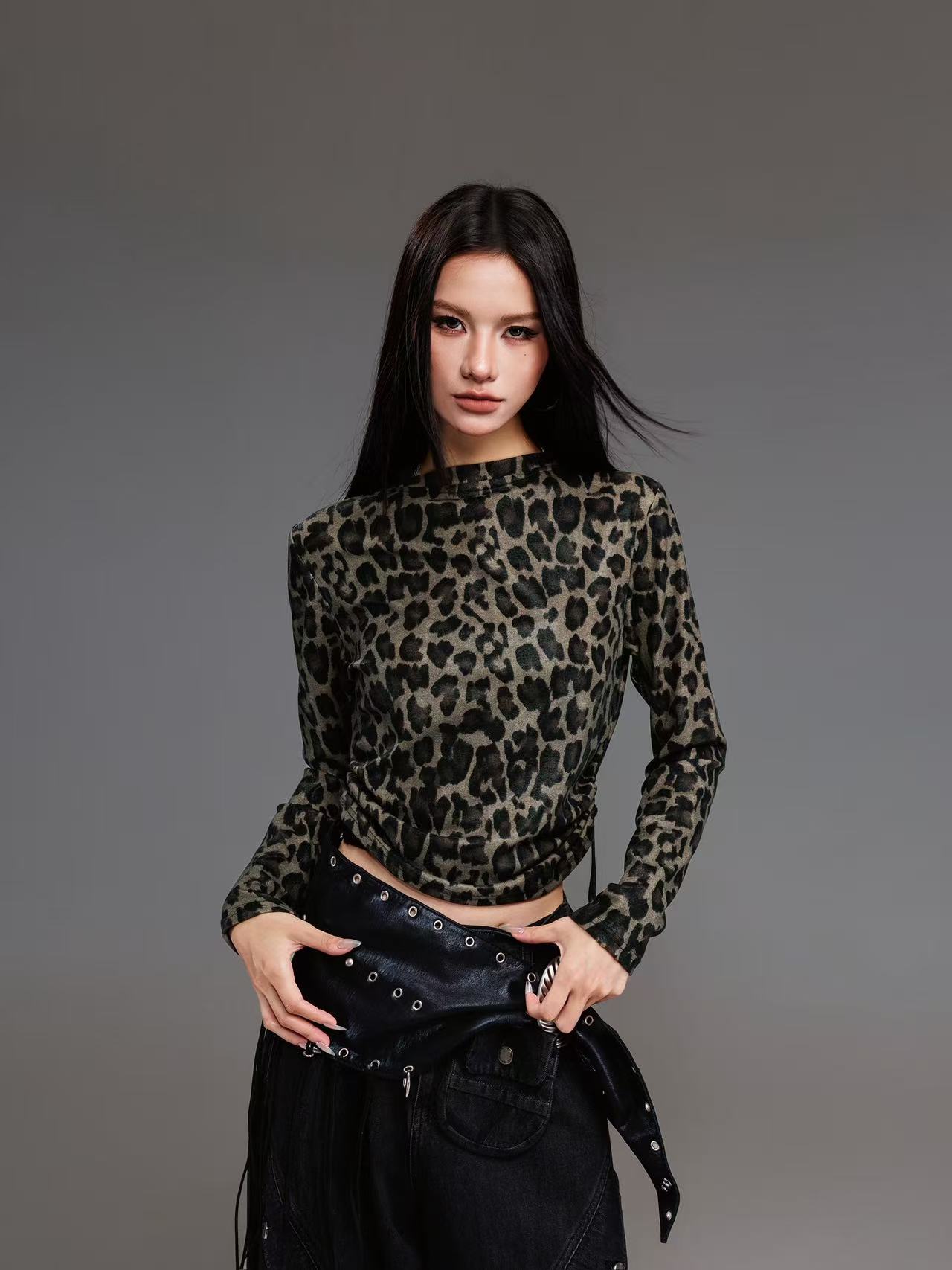 拓谷专柜正品2026秋季新款百搭显瘦豹纹长袖T恤女潮Q62631图片