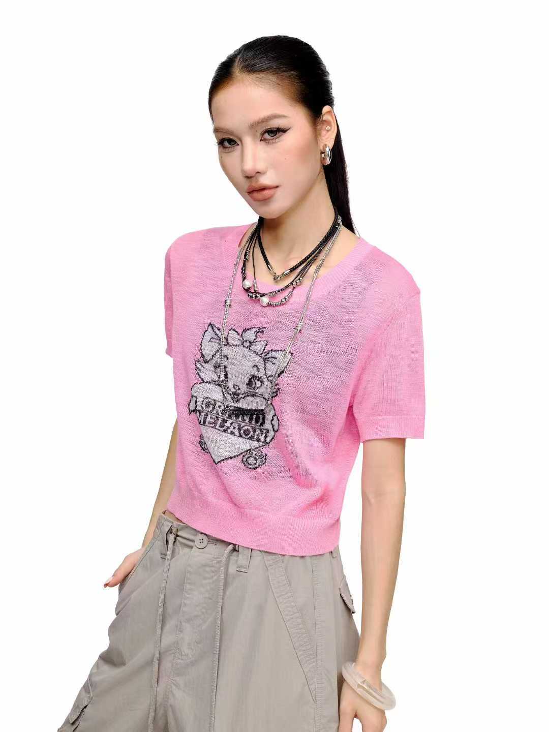 拓谷正品2026早春新款时尚百搭针织显瘦T恤女C60839图片