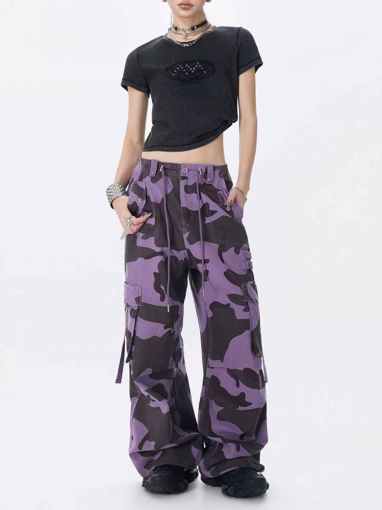 拓谷正品2026新款宽松休闲阔腿多口袋迷彩工装裤C60271,女装/女士精品,时尚工装裤,淘宝优惠券,粉丝福利购,淘宝优惠卷