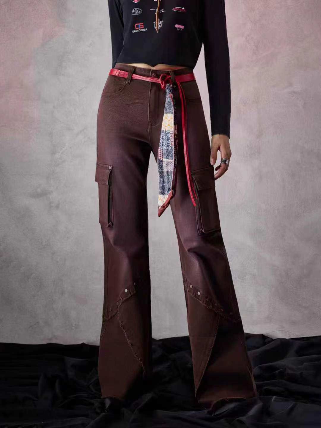 拓谷专柜正品2025新款冬微辣牛仔裤个性潮色渐变色裤子