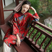 改良旗袍双层棉连衣裙 立领盘扣宽松民国风中式 2026春秋新款 女装