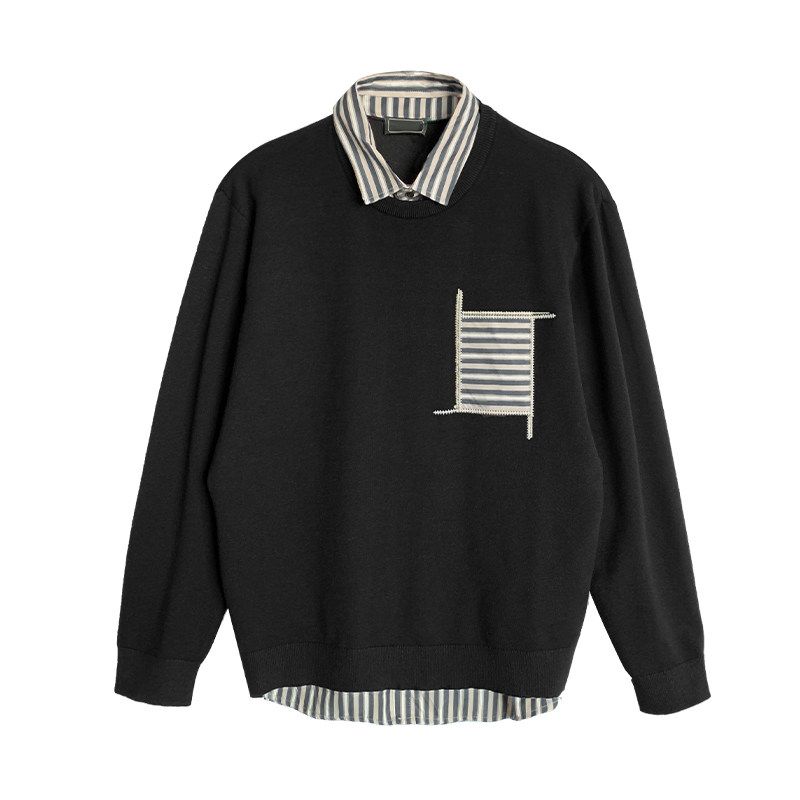 UNCLE GONG FAKE TWO SWEATERS MENS SHIRT COLLARS SPRING AND AUTUMN PULLOVERS DESIGN SENSE NICHE TRENDY BRAND LONG-SLEEVED KNITWEAR JACKETS