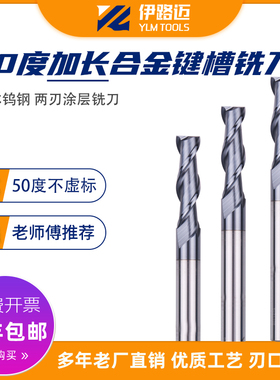 YLM50度合金2刃加长整体钨钢合金键槽铣刀3 4 5 6 8 10 12 20mm