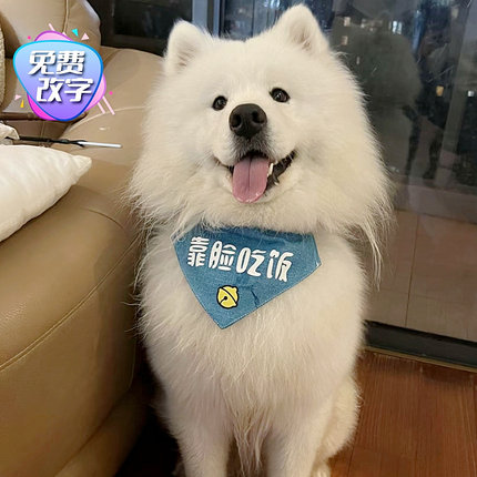 福利 狗名字手工萨摩耶防水口水巾 棉麻大型犬松狮狗狗宠物狗围嘴