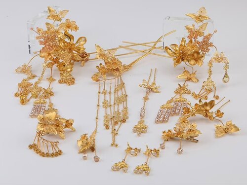 金色步摇发簪新娘头饰新中式秀禾旗袍龙凤褂汉服发饰简约13541
