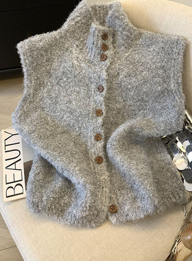 高级感高领单排扣针织马甲女通勤风无袖开衫毛衣背心上衣52647