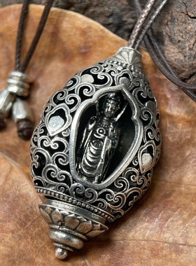 s925银民族风六字真言观音佛像吊坠藏银可拉出挂件个性男女项链