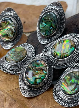 鲍鱼贝壳镶嵌欧美复古做旧戒指女小众高级轻奢气质指环满25包邮