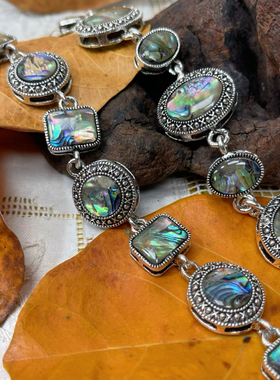 花纹每条都不同欧美复古天然鲍鱼贝壳手链时尚可调节手链手饰品