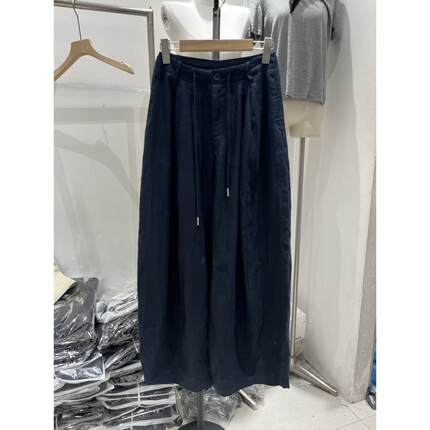 实体女装qb感s春刀夏新款松弛智性风亚麻弯阔腿裤潮百搭抽绳大牌