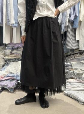 式高级装感下摆网纱纱拼半身裙88956子女A接字裙韩显瘦洋气时尚小