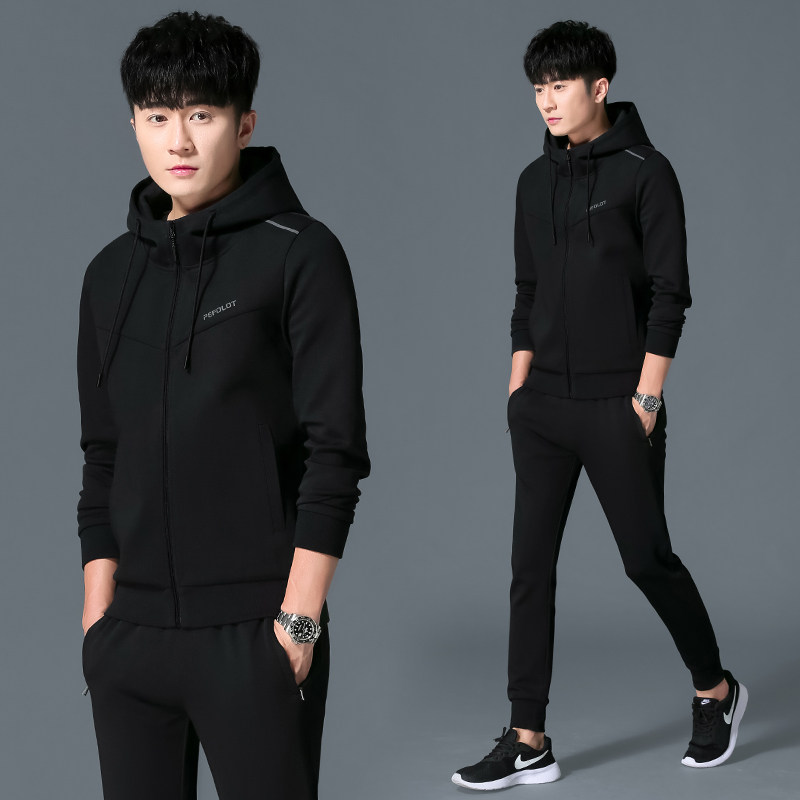 品牌高端运动套装男春秋季三件套2025新款潮流男士连帽卫衣跑步服