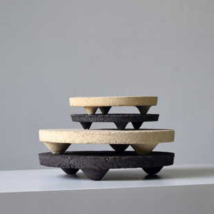 中古风粗陶托盘底托炭火炉托隔热吸水垫子花瓶摆件底座壶承黑色