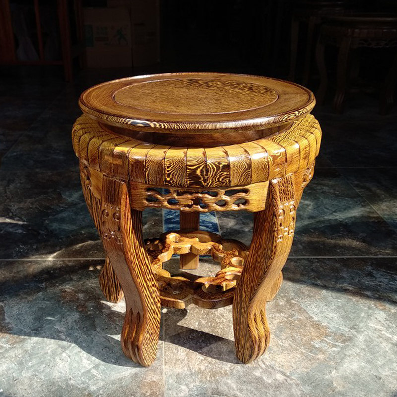 明清古典大号鱼缸底座高脚实木鸡翅木底座圆形花架大花瓶花盆底座