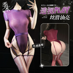 季末超薄面膜料内衣丝滑极光性感夜店女王高开叉紧身连体衣女三点