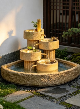 太阳能假山喷泉流水摆件循环水阳台无电自动水景造景户外鱼池景观