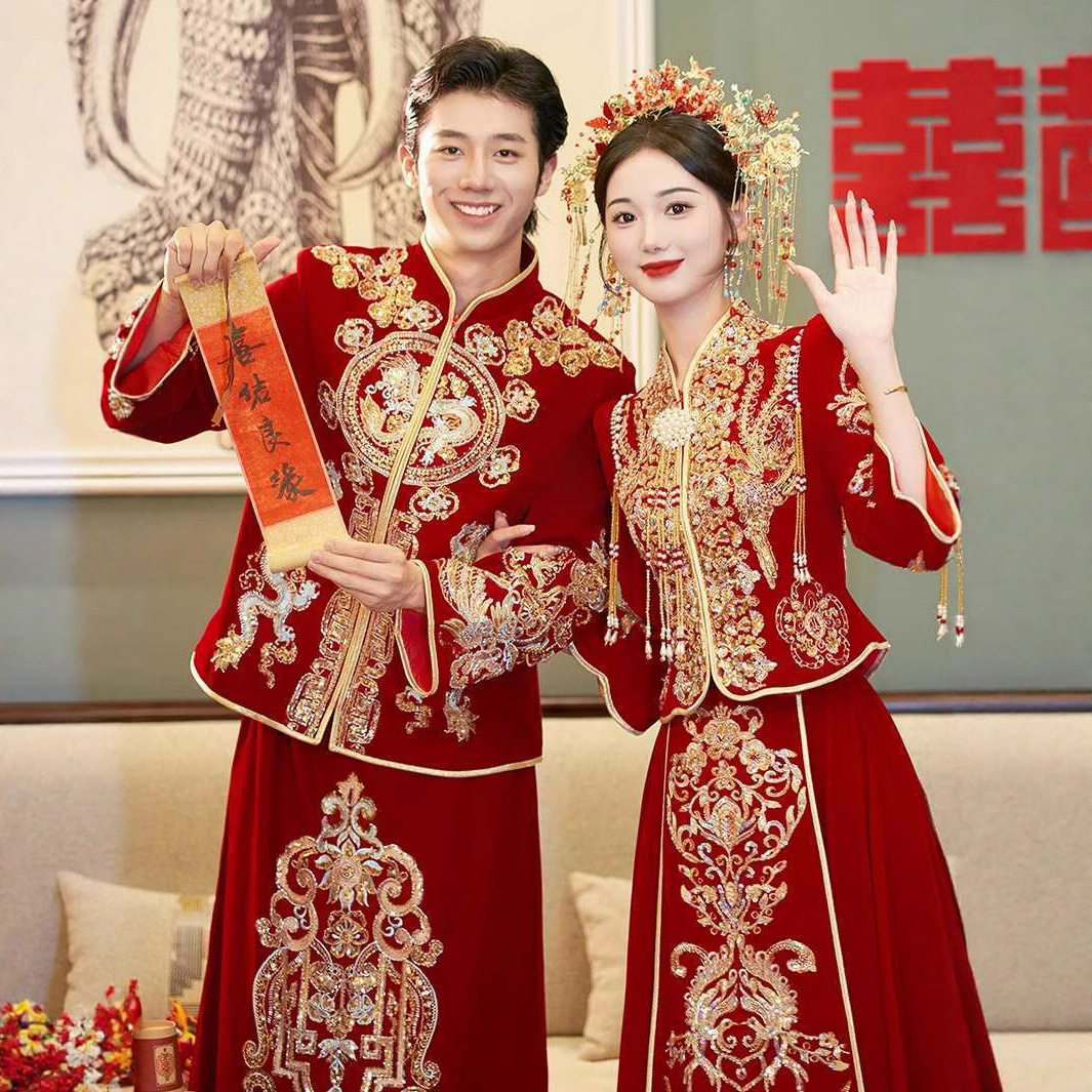 丝绒秀禾服新娘2025新款中式结婚礼服敬酒服重工秀和服显瘦出阁服