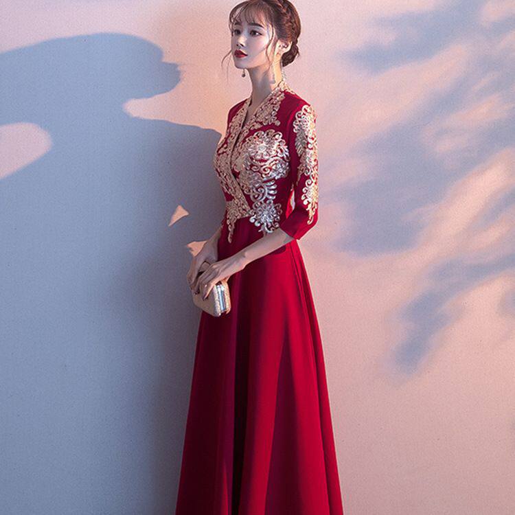 中式新娘敬酒服旗袍2026新款红色冬季结婚订婚晚礼服裙女轻奢