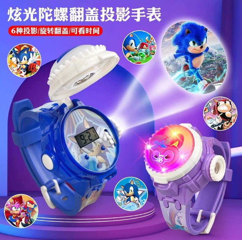 网红同款卡通旋转陀螺灯光电子投影手表发光玩具儿童男女孩幼儿园