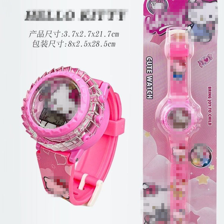 彩色灯光音乐可旋转电子手表卡通儿童女孩礼物男孩蜘蛛侠3-14岁