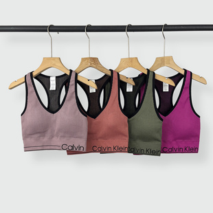 欧美运动背心女外穿健身专用罗纹带胸垫瑜伽上衣V领防震跑步文胸