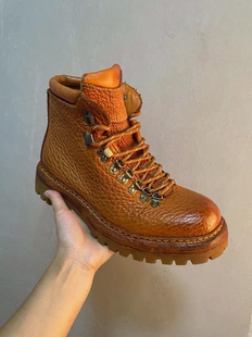 二代野牛皮山脉之光牛筋全掌版户外靴真皮马丁靴手工缝制皮底短靴